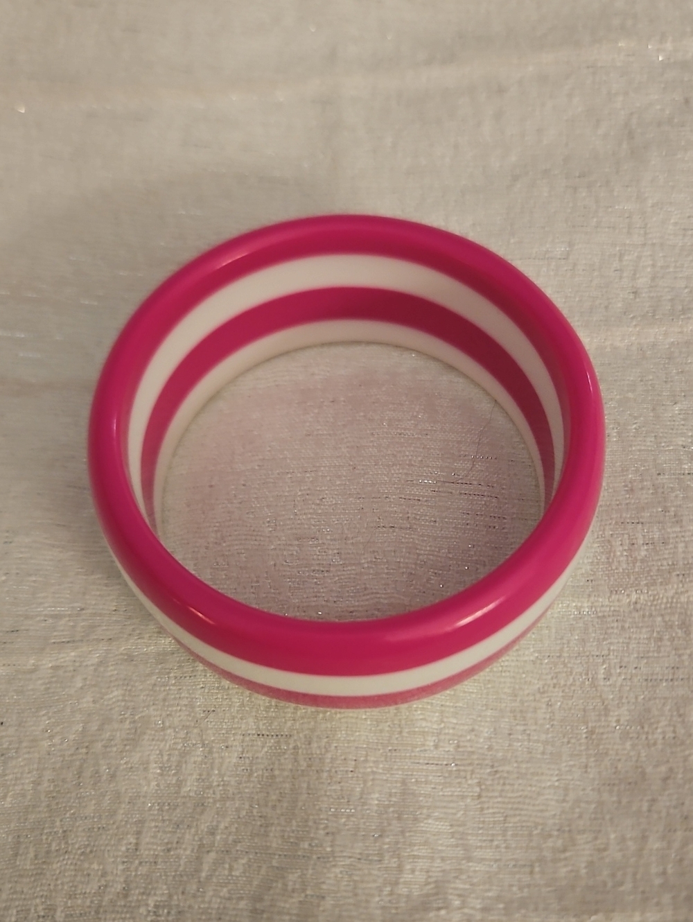 Vintage Pink and White Striped Resin Bangle Bracelet - Picture 3 of 5
